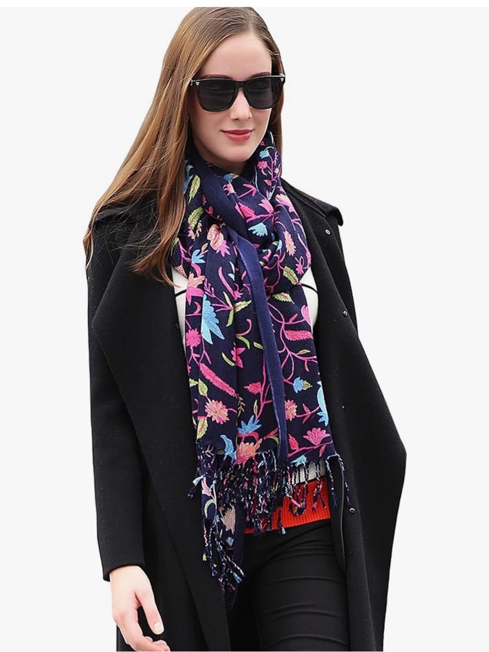 DANA XU 100% Merino Wool Extra Large Pashmina Shawl for Women 96"x43" Oversized